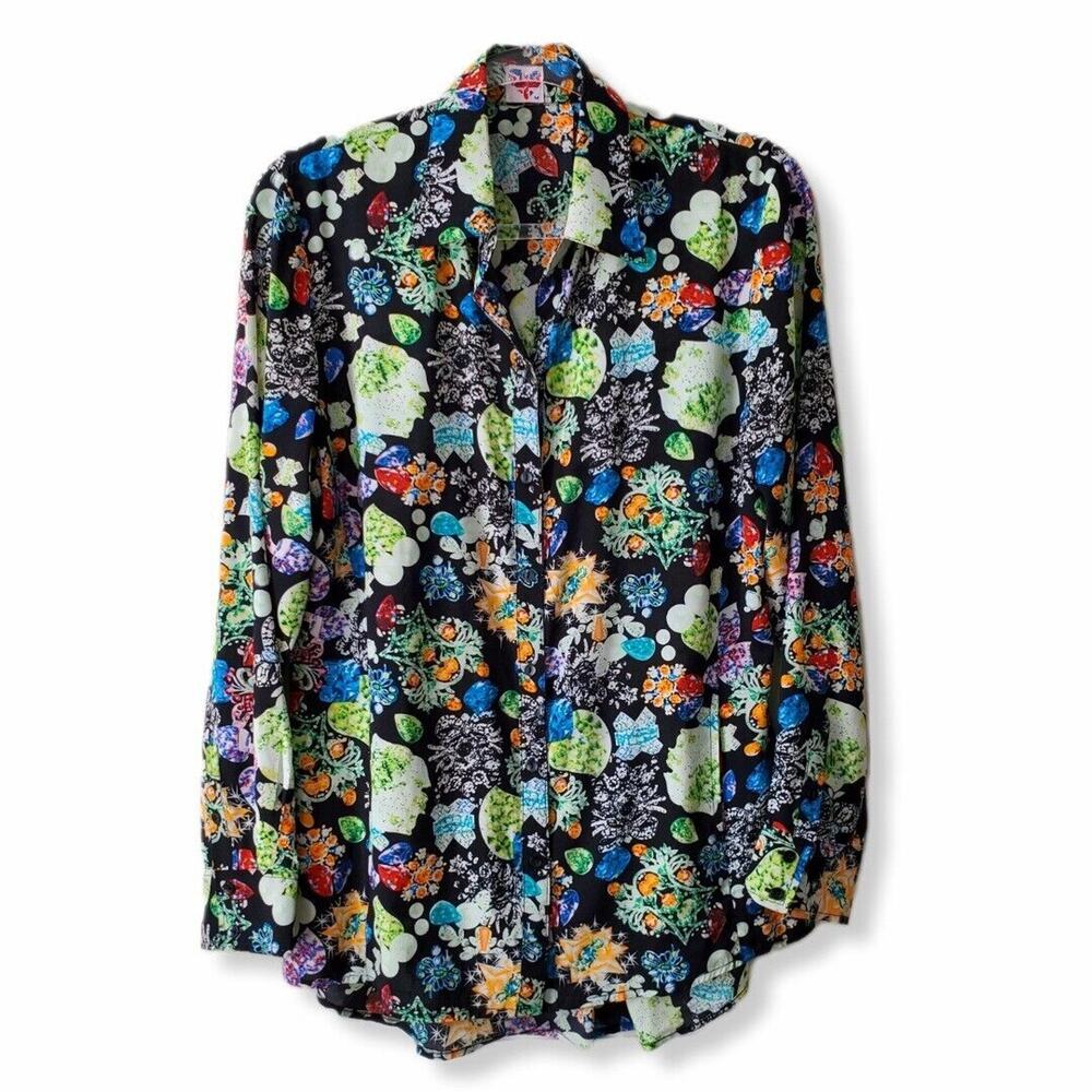 Katherine Barclay Women Black Floral Blouse Top M Colorful Career Casual Relaxed